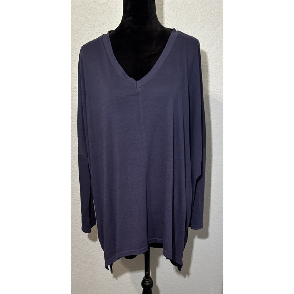 Umgee Hi Low Hemline Tunic Ladies Large V-Neck‎ Navy Boho